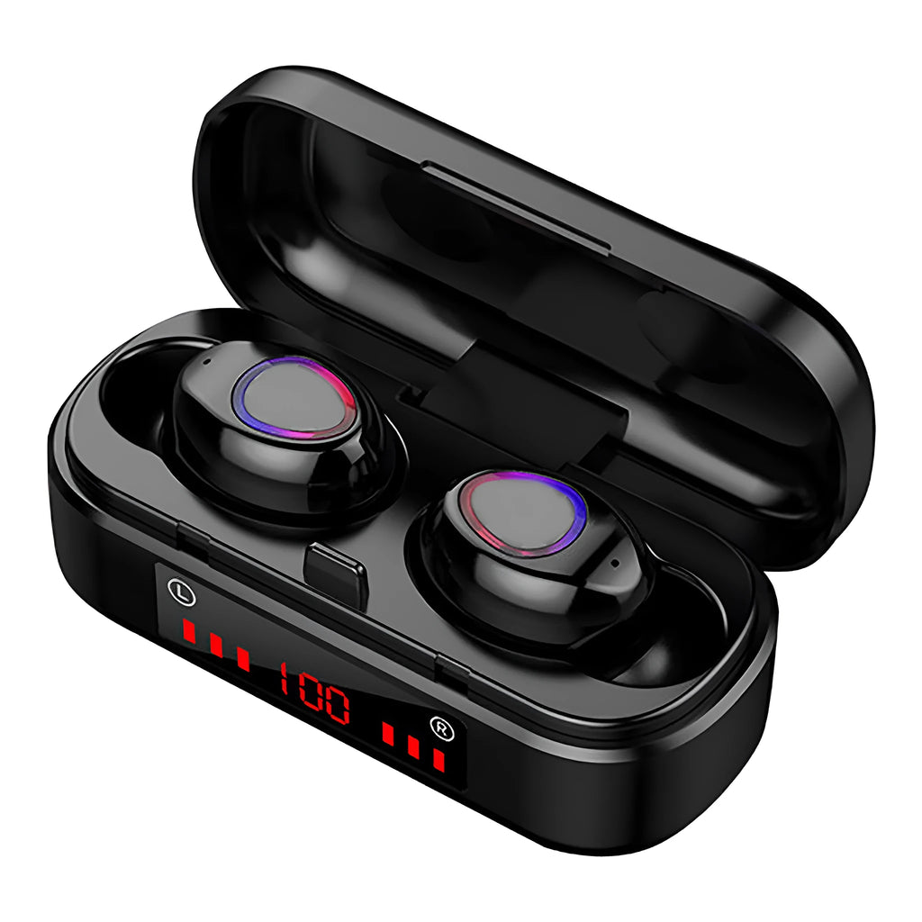 V7 LED button version wireless Bluetooth headset with charging case and spare ear caps