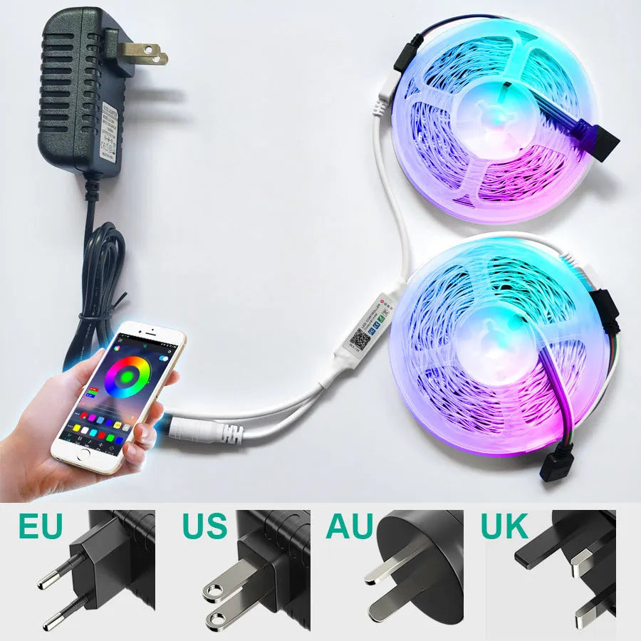 24-key mini Bluetooth RGB controller with DC head for 5050 LED light bars, 5-24V input.