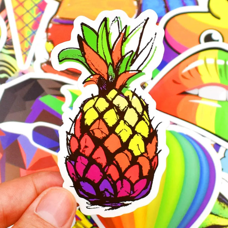 Pack of 50 rainbow self-adhesive sticker sheets with no repeats for laptops and crafts