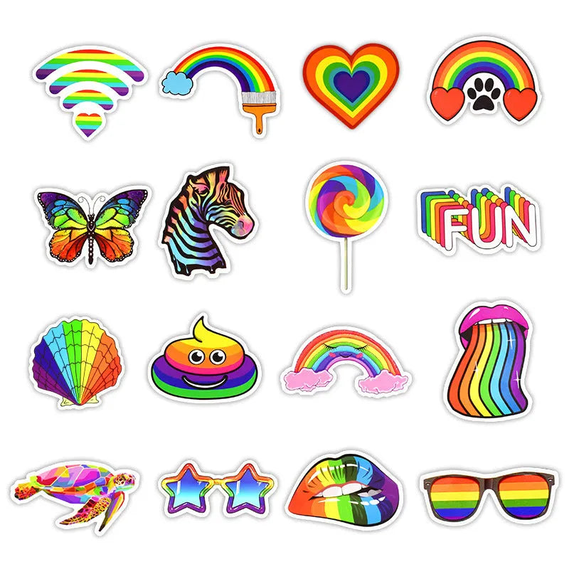 Pack of 50 rainbow self-adhesive sticker sheets with no repeats for laptops and crafts