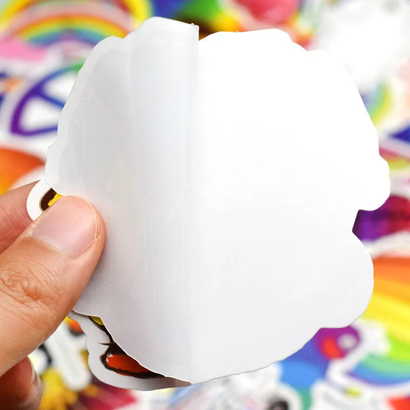 Pack of 50 rainbow self-adhesive sticker sheets with no repeats for laptops and crafts