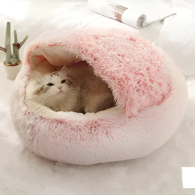 Round plush pet bed in brown for cats and small dogs, size 40cm