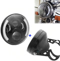 7 inch round LED headlight with angel eyes, black die-cast aluminium housing, polycarbonate lens, 6500K colour temperature