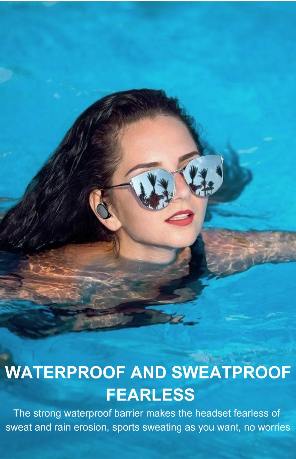 Black wireless Bluetooth headset with earplug fit and touch controls