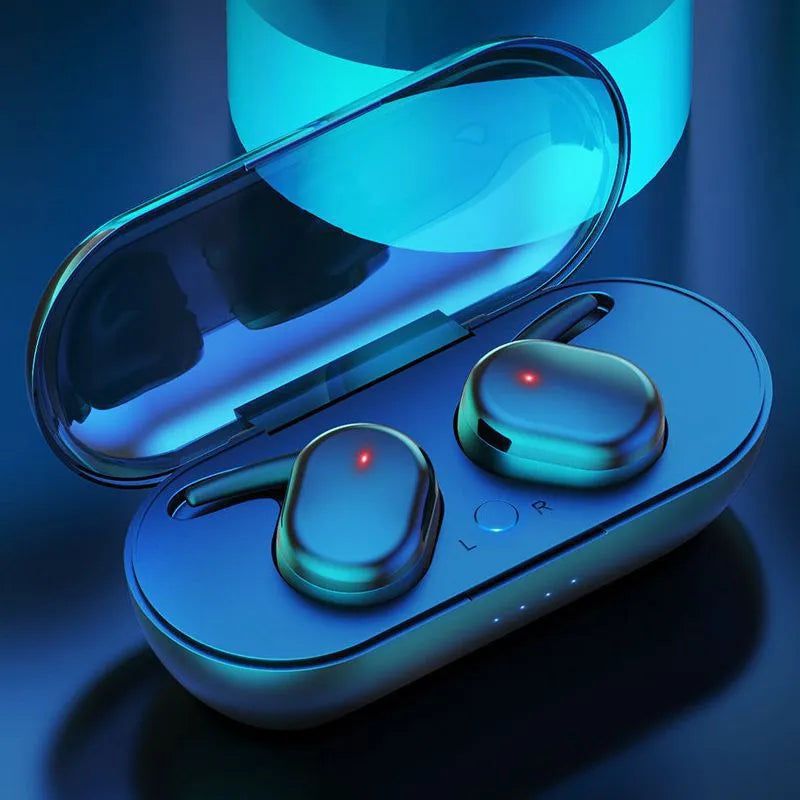 Black wireless Bluetooth headset with earplug fit and touch controls