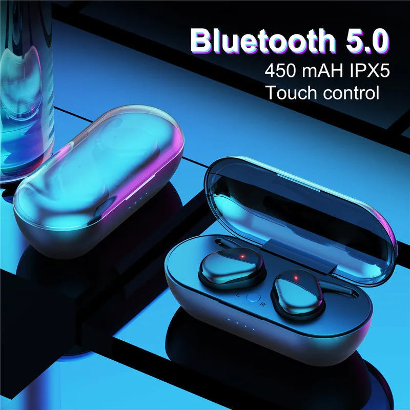 Black wireless Bluetooth headset with earplug fit and touch controls