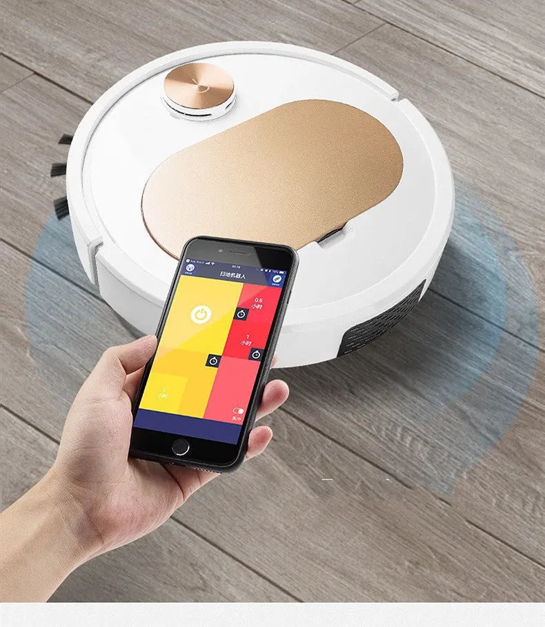 Gold robot vacuum cleaner for home with app and remote control, 35cm compact size
