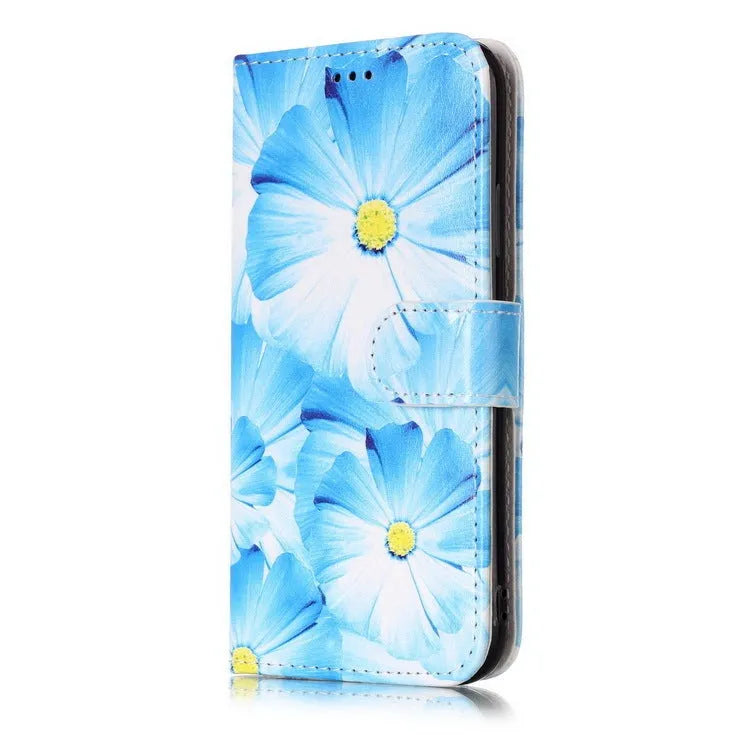 Cartoon marble animal pattern flip wallet phone case for iPhone in PU leather style.