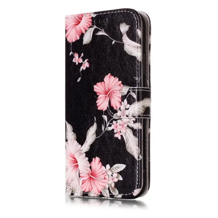 Cartoon marble animal pattern flip wallet phone case for iPhone in PU leather style.