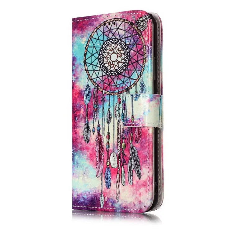 Cartoon marble animal pattern flip wallet phone case for iPhone in PU leather style.