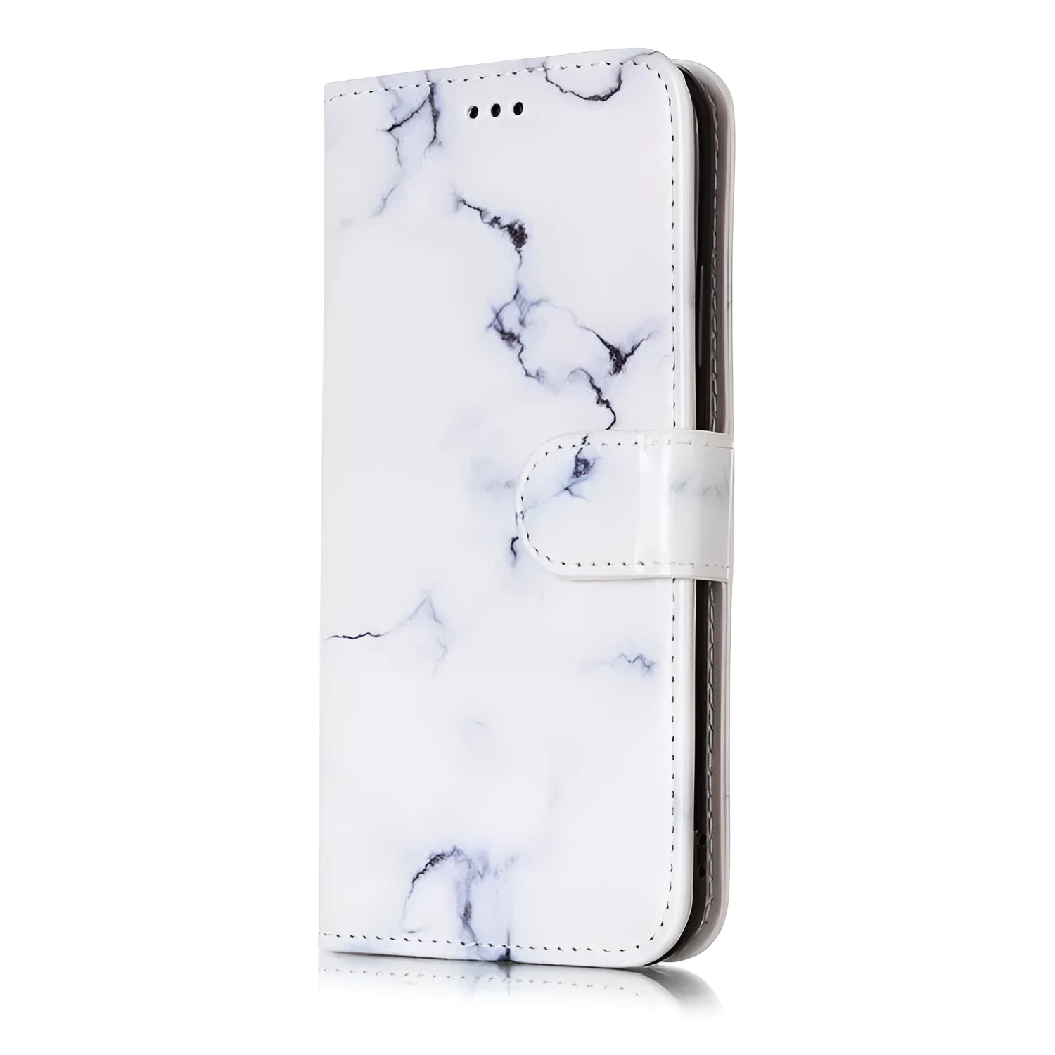 Cartoon marble animal pattern flip wallet phone case for iPhone in PU leather style.