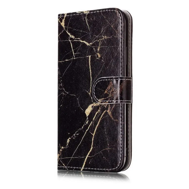 Cartoon marble animal pattern flip wallet phone case for iPhone in PU leather style.