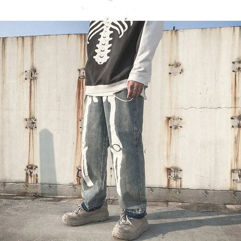 Men's high waist denim harem trousers in black or grey, five-point length, streetwear hip hop style, sizes S to 2XL.