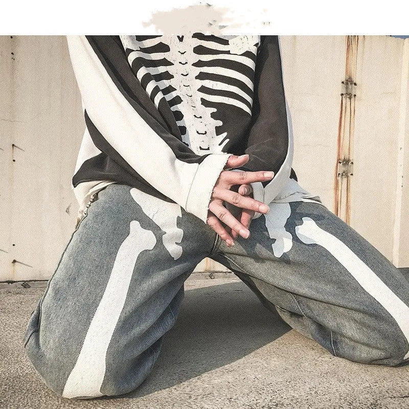 Men's high waist denim harem trousers in black or grey, five-point length, streetwear hip hop style, sizes S to 2XL.