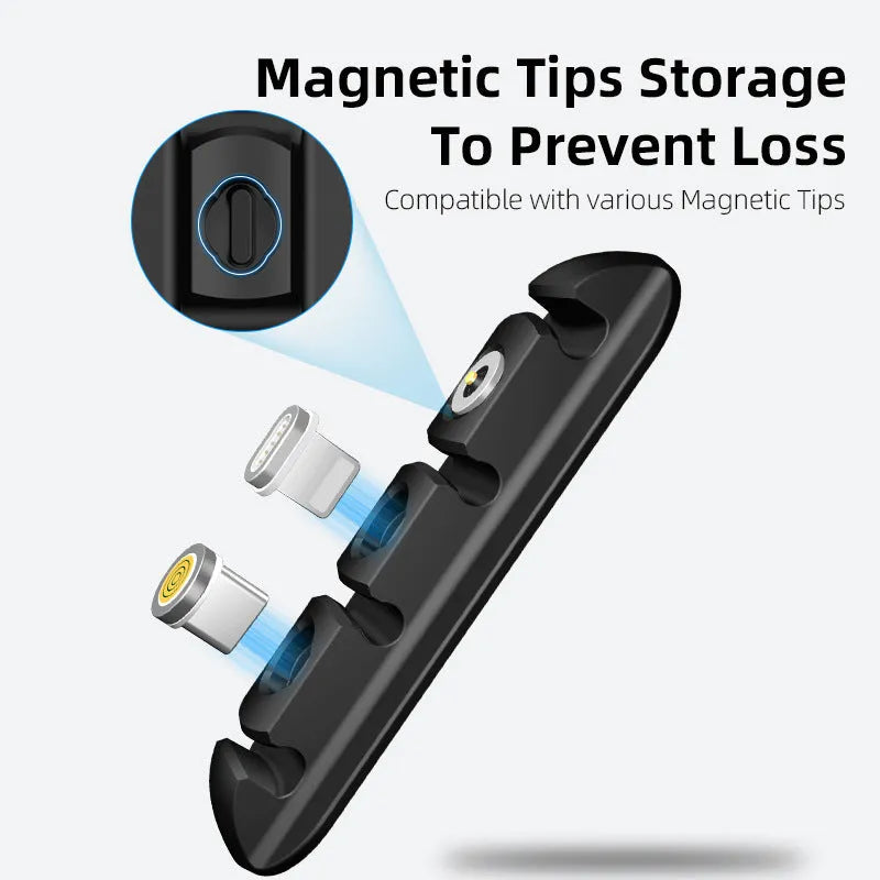 Black soft plastic desktop magnetic cable organiser and charging base stand