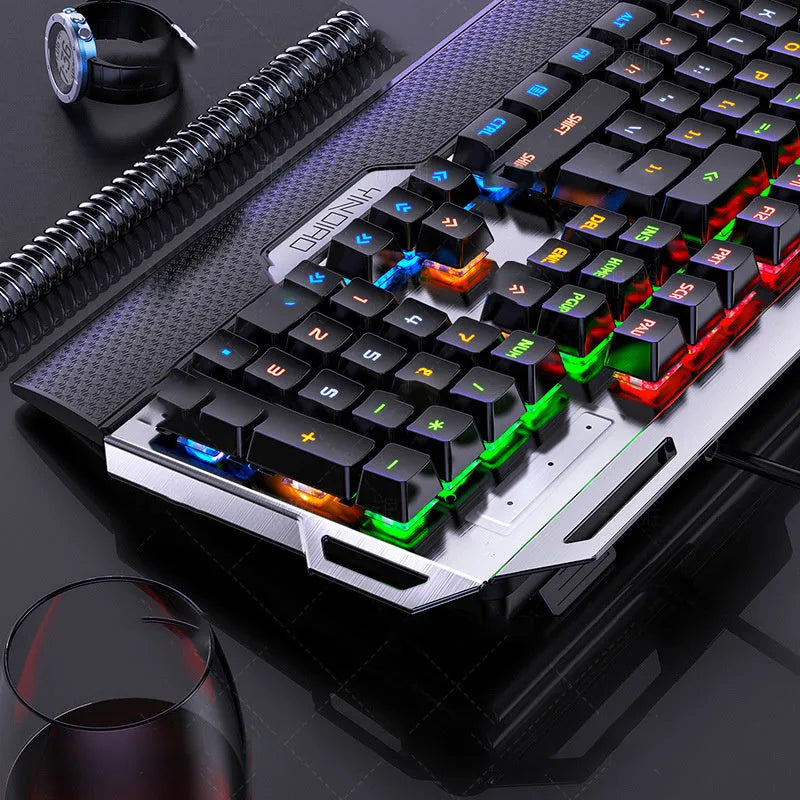 Silver Carving K100 black wired USB mechanical keyboard, 108 keys, metal body, seven-colour backlight, hand rest and phone holder.