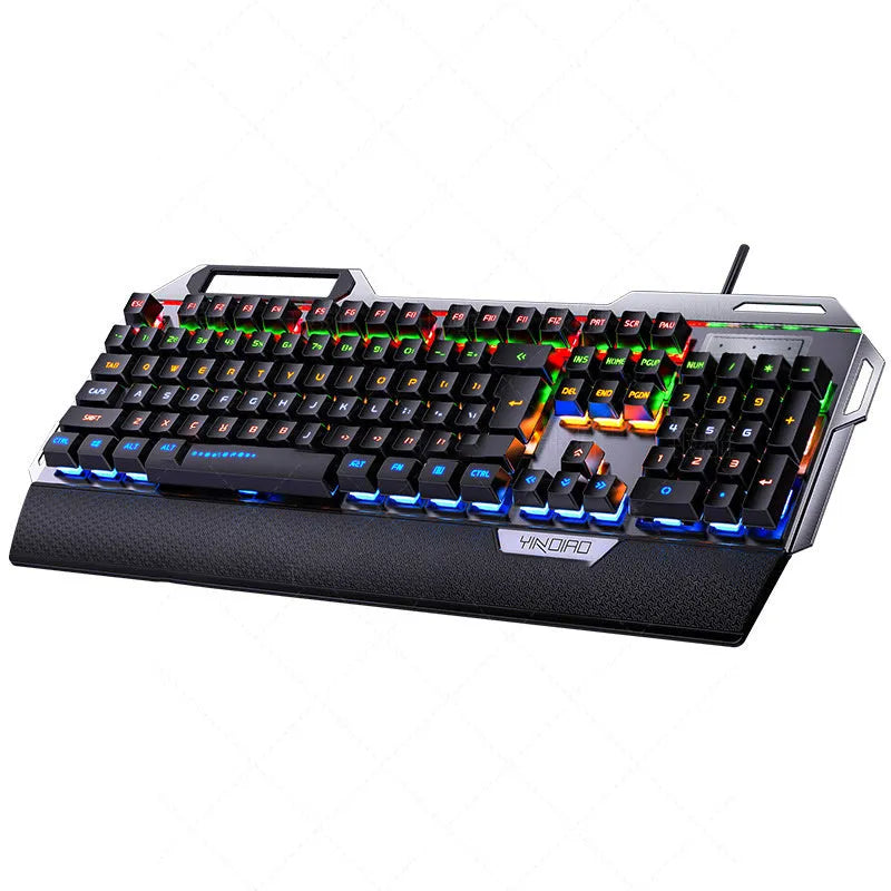 Silver Carving K100 black wired USB mechanical keyboard, 108 keys, metal body, seven-colour backlight, hand rest and phone holder.