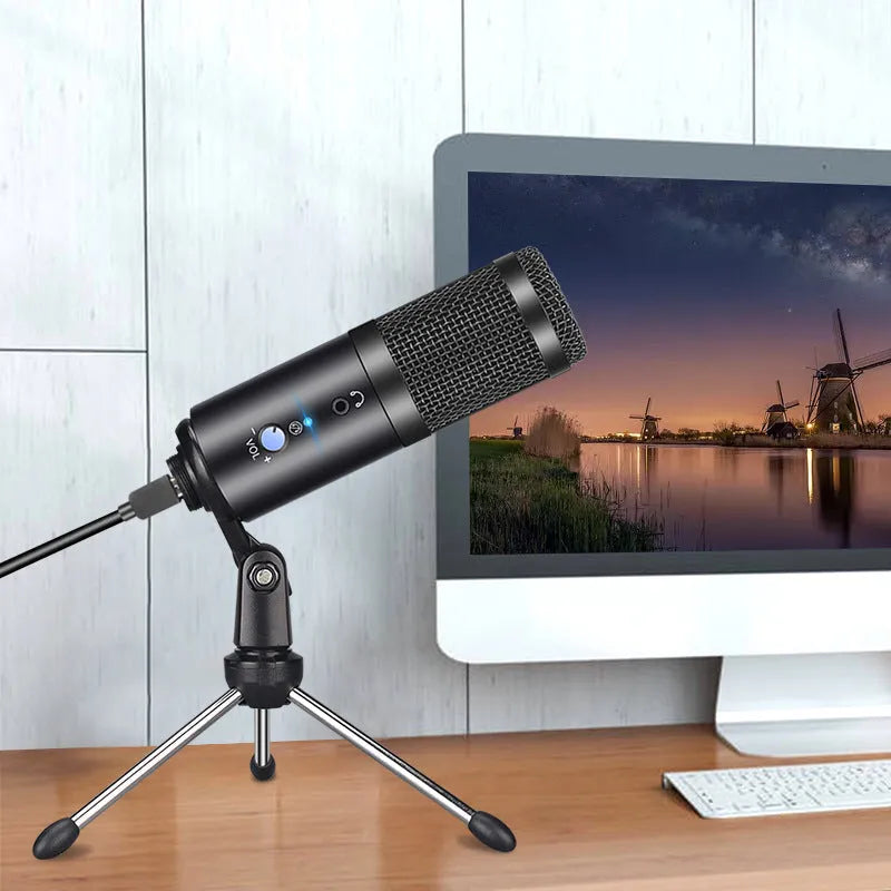 Wireless condenser microphone with bracket in black or silver grey, 20.5 cm x 13.5 cm x 5.5 cm, for podcast recording and live voice.