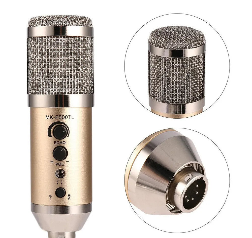 Gold USB condenser microphone with desktop stand for mobile phone and computer