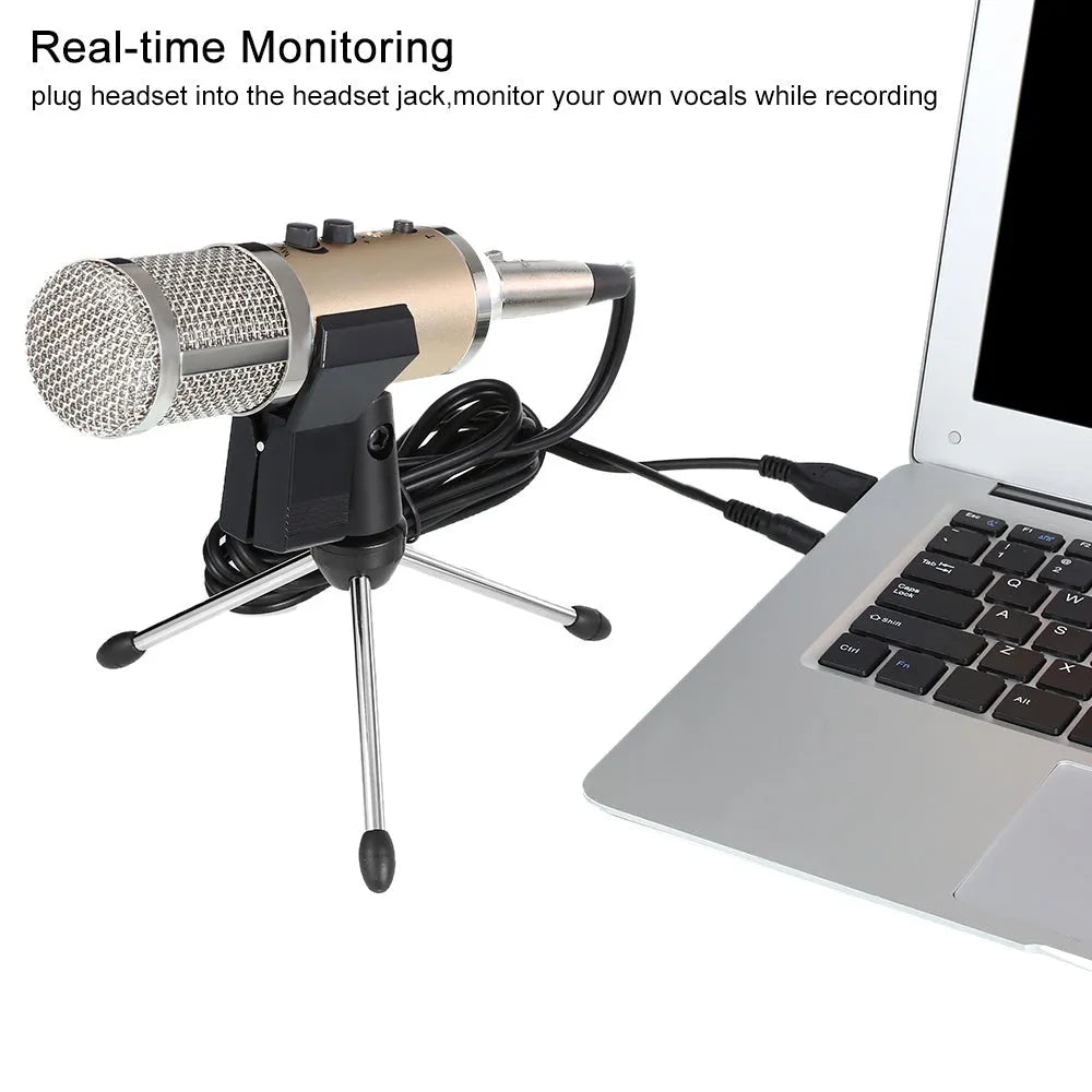 Gold USB condenser microphone with desktop stand for mobile phone and computer