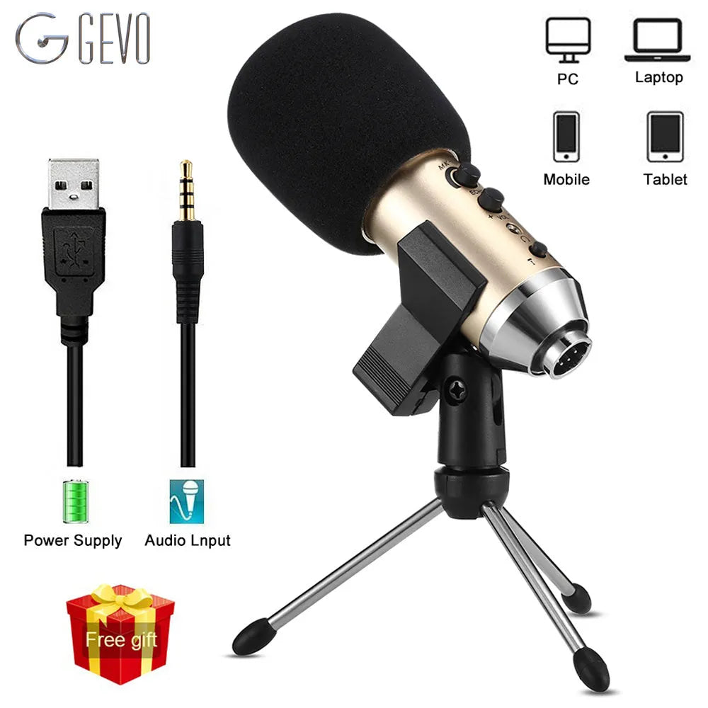 Gold USB condenser microphone with desktop stand for mobile phone and computer
