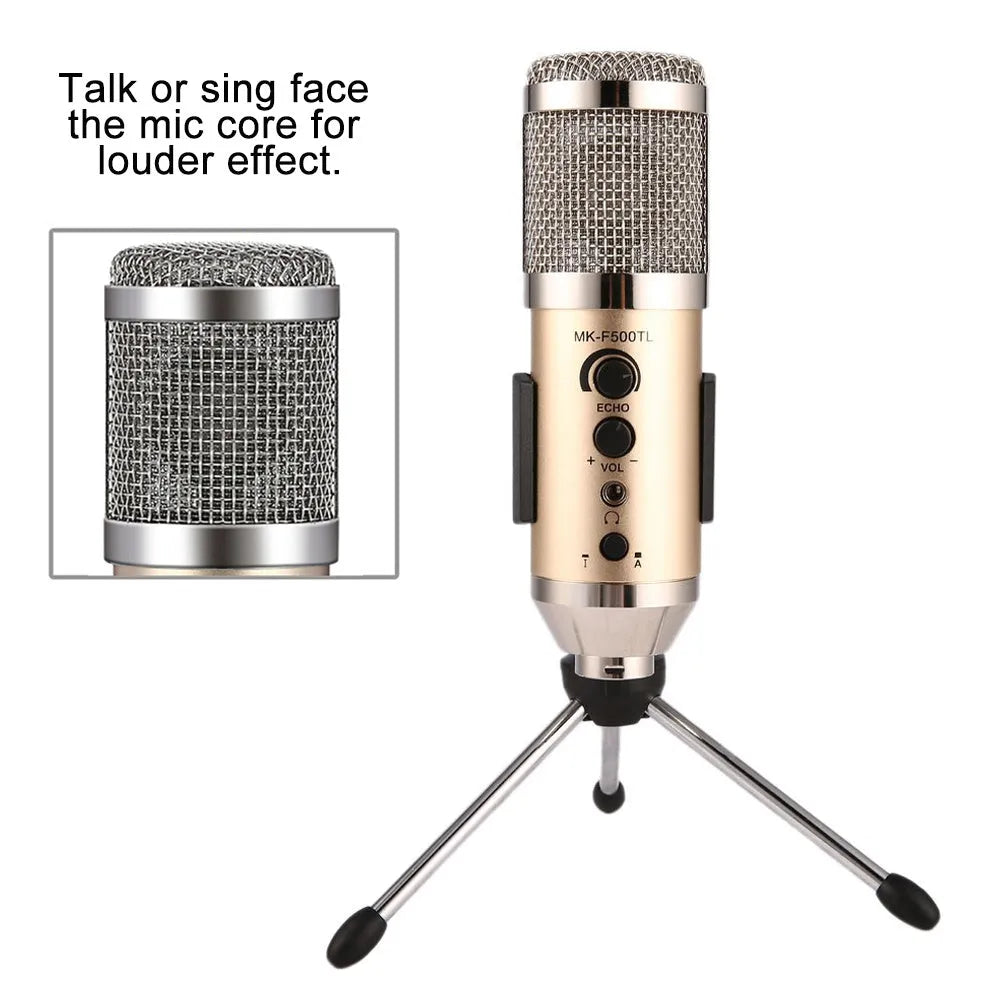 Gold USB condenser microphone with desktop stand for mobile phone and computer