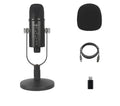 Black BM-86PRO USB condenser microphone on a metal stand with foam windscreen attached