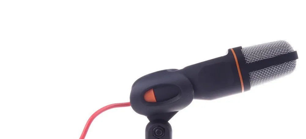 Black wired microphone with desk stand and alligator clip for PC karaoke and chatting