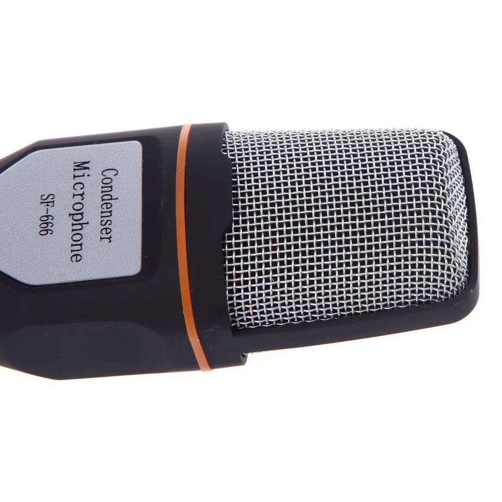 Black wired microphone with desk stand and alligator clip for PC karaoke and chatting