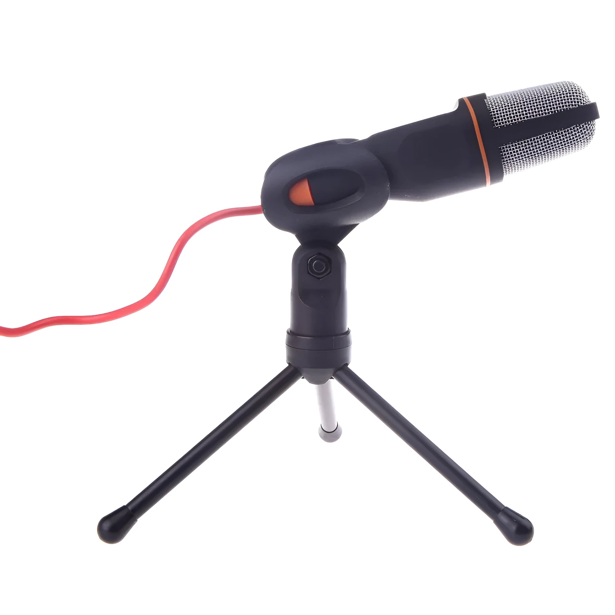 Black wired microphone with desk stand and alligator clip for PC karaoke and chatting