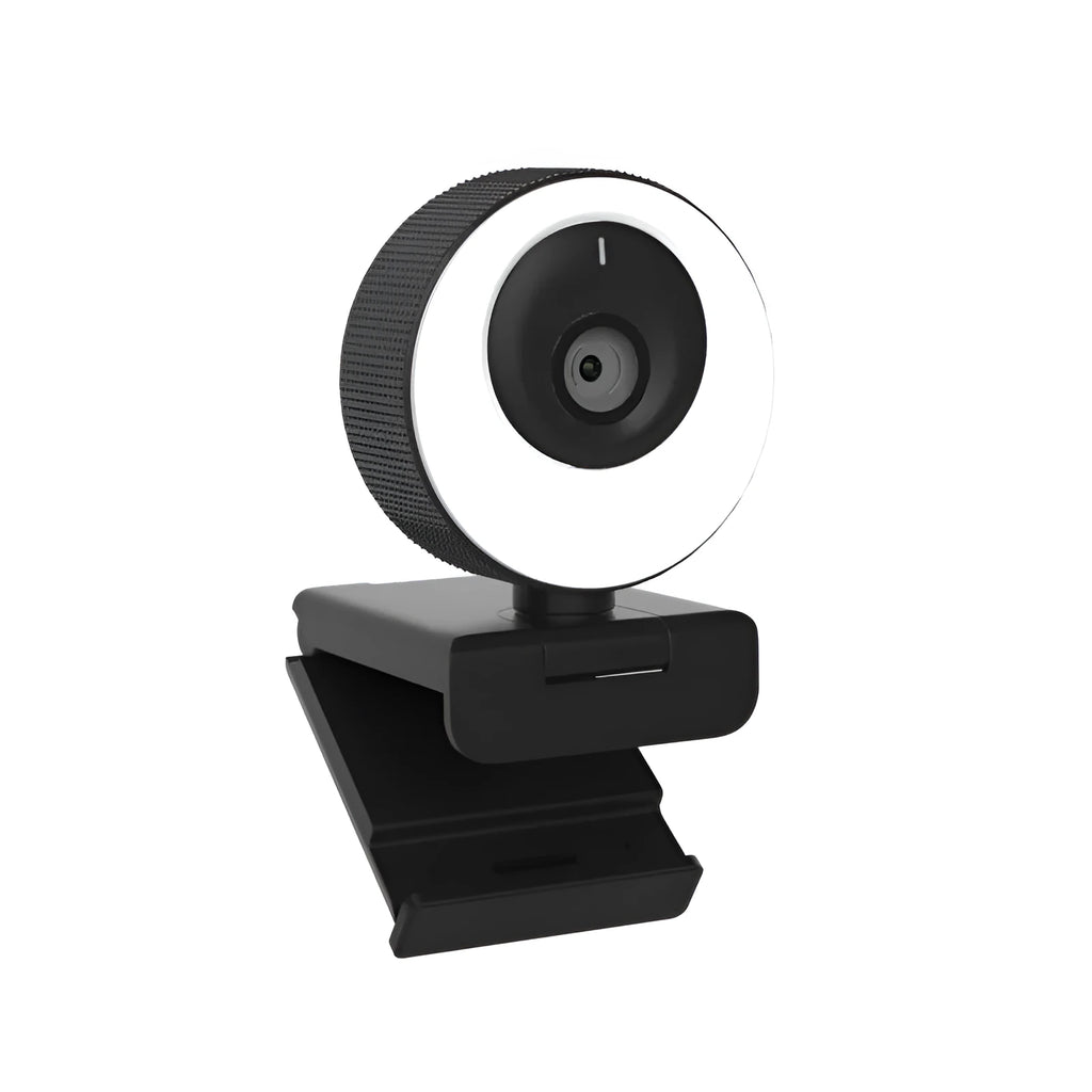 Black USB webcam with built-in microphone on a 1.7 metre cable for desktop computers.