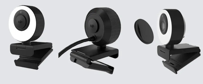 Black USB webcam with built-in microphone on a 1.7 metre cable for desktop computers.