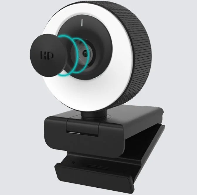 Black USB webcam with built-in microphone on a 1.7 metre cable for desktop computers.