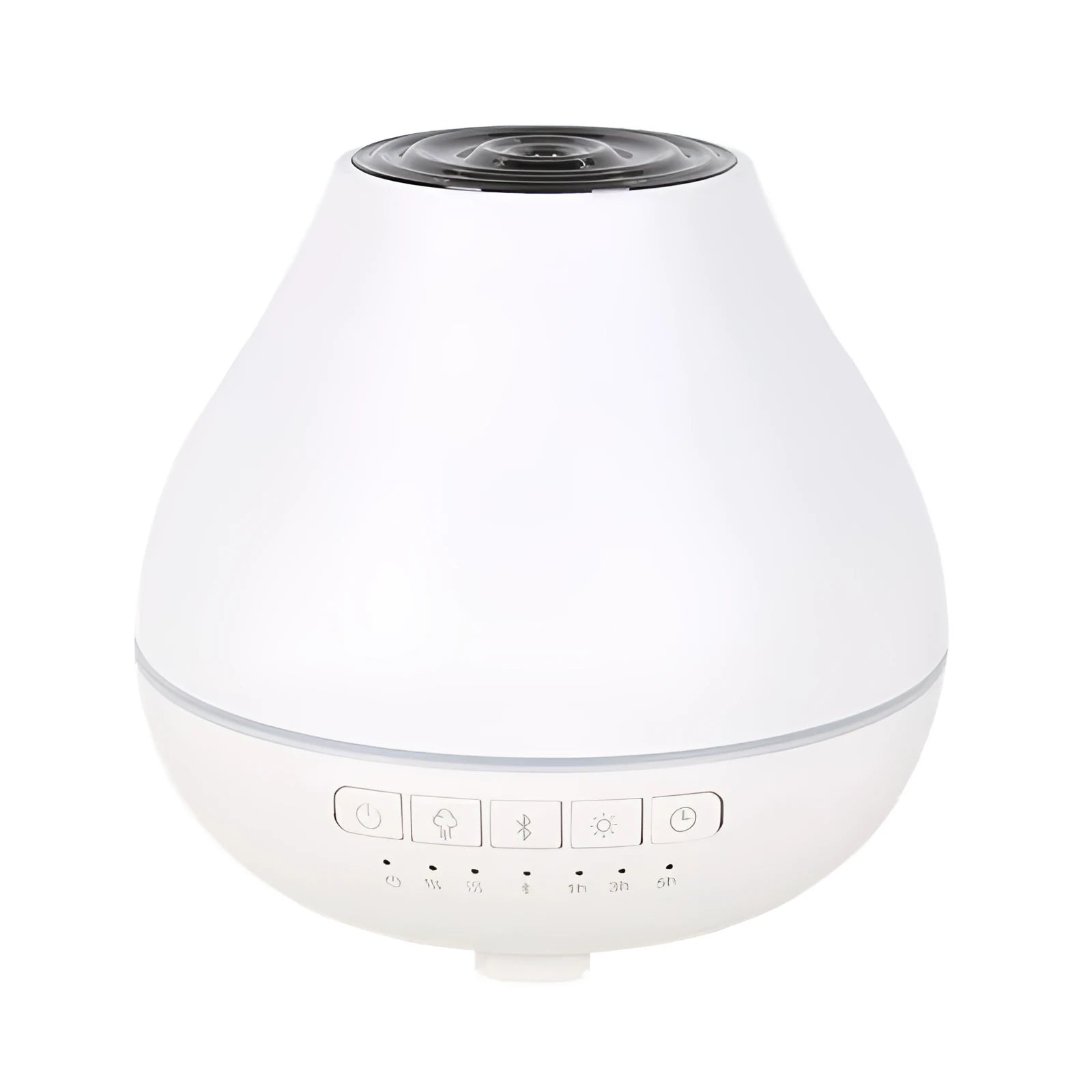 White round Bluetooth aroma diffuser and humidifier with night light on a wooden table