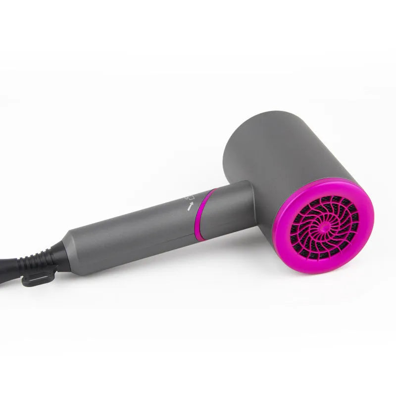 Foldable electric hair dryer with negative ion function, shown with concentrator and diffuser nozzles.