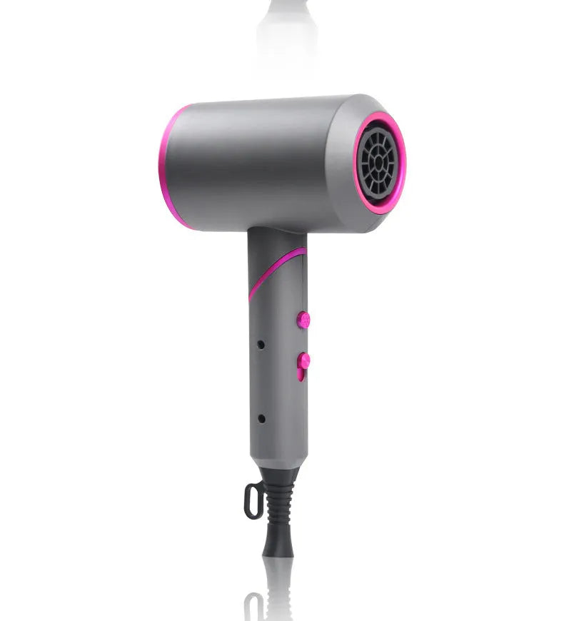 Foldable electric hair dryer with negative ion function, shown with concentrator and diffuser nozzles.