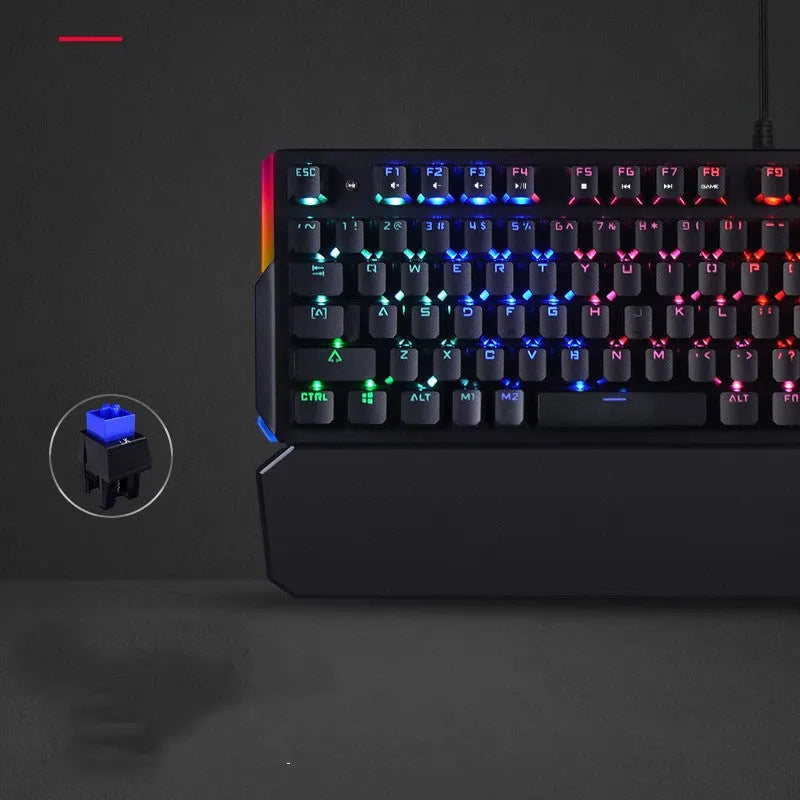 Optical axis mechanical keyboard, green axis, 104 keys, wired USB, with wrist rest and seven-colour backlight