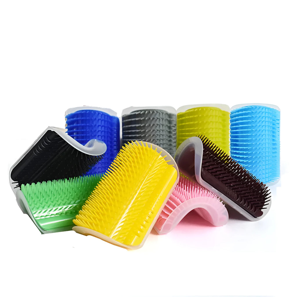 Cat wall corner rubbing brush in plastic with catnip, 12.8x8x5cm, removable grooming head