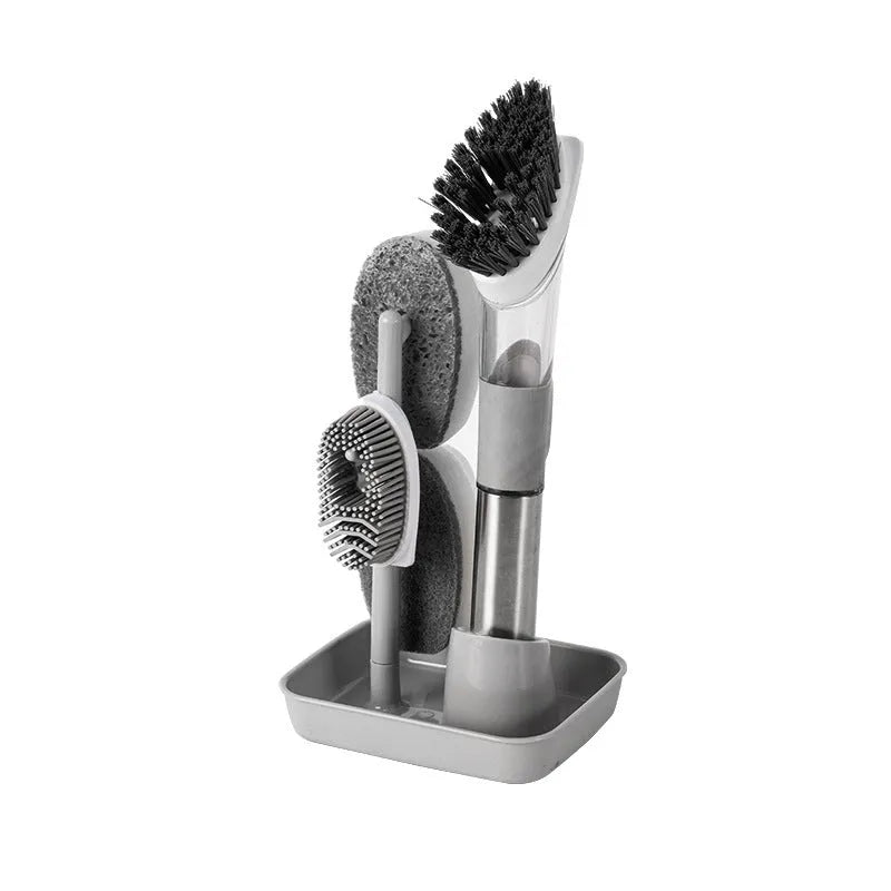 Multifunctional kitchen cleaning brush with built-in soap dispenser and long handle