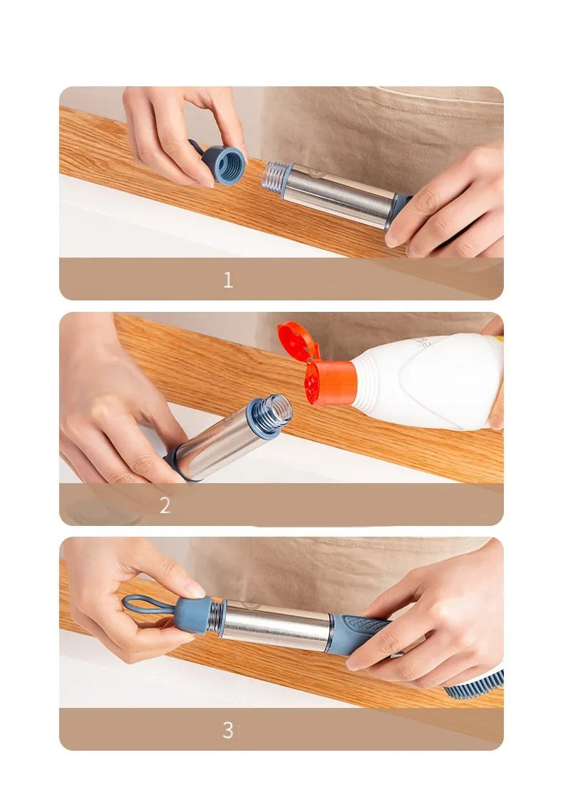 Multifunctional kitchen cleaning brush with built-in soap dispenser and long handle