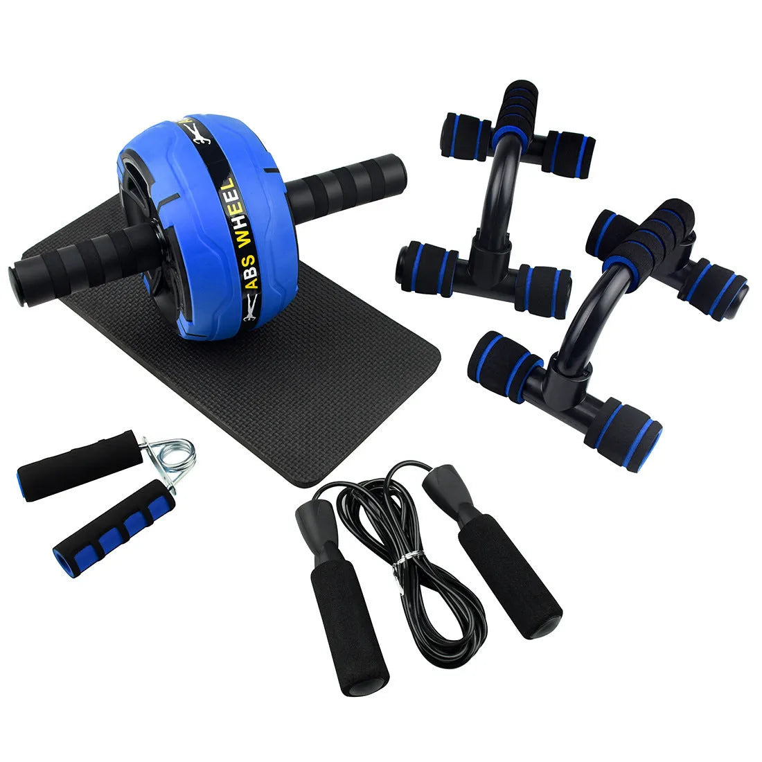 AB Power abdominal fitness machine with a metal push-up bar and a set of coloured resistance bands.