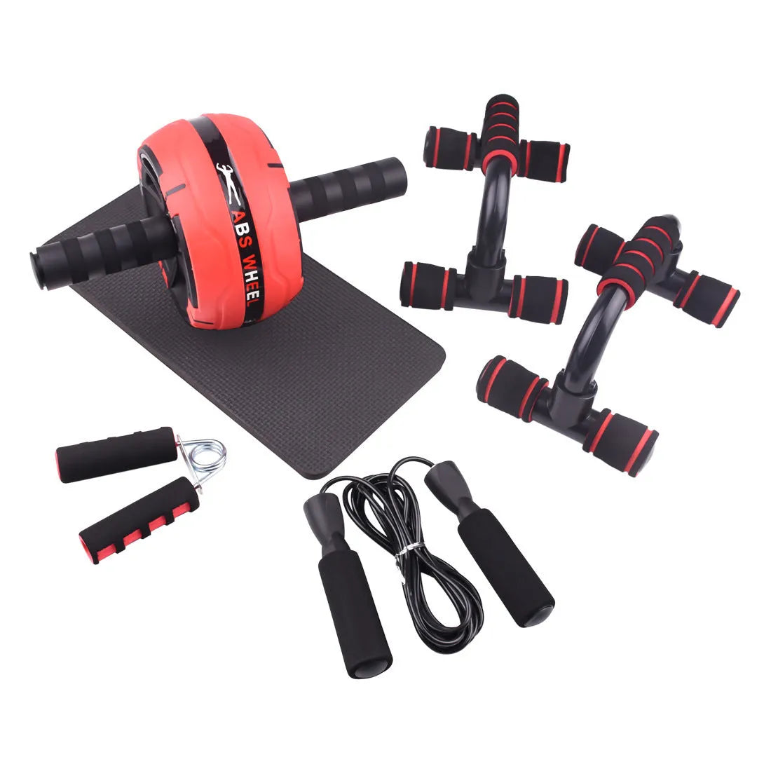 AB Power abdominal fitness machine with a metal push-up bar and a set of coloured resistance bands.