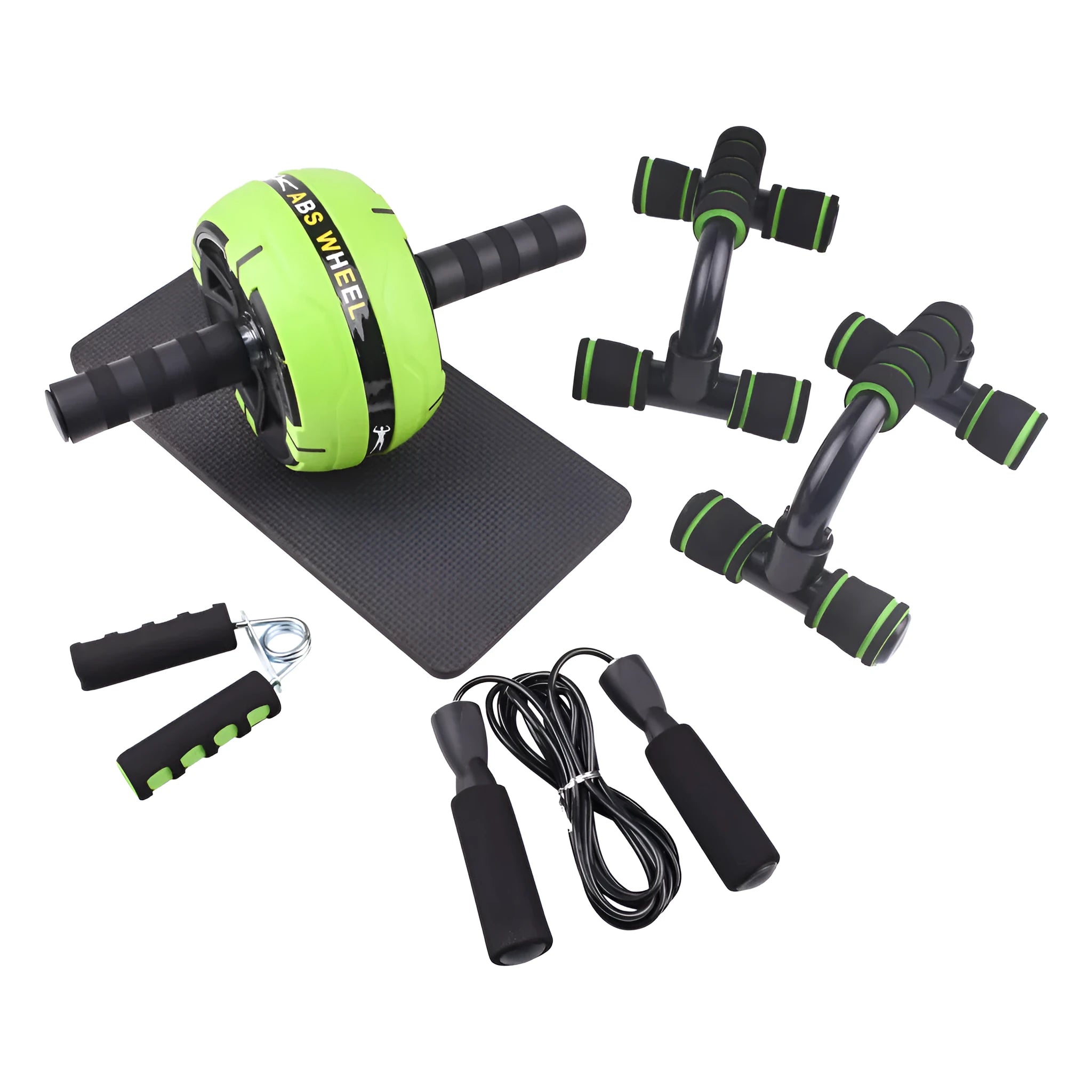 AB Power abdominal fitness machine with a metal push-up bar and a set of coloured resistance bands.