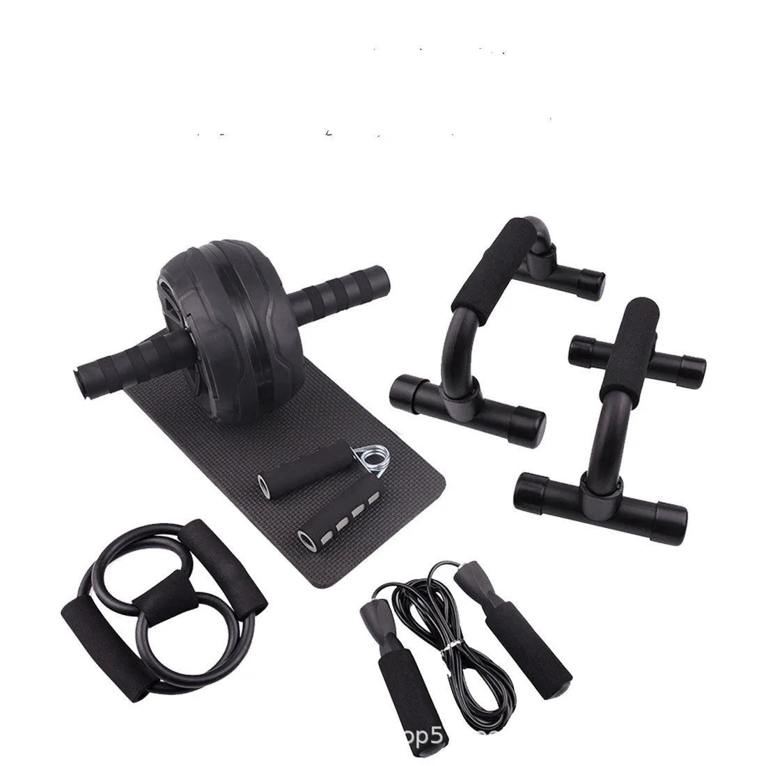 AB Power abdominal fitness machine with a metal push-up bar and a set of coloured resistance bands.