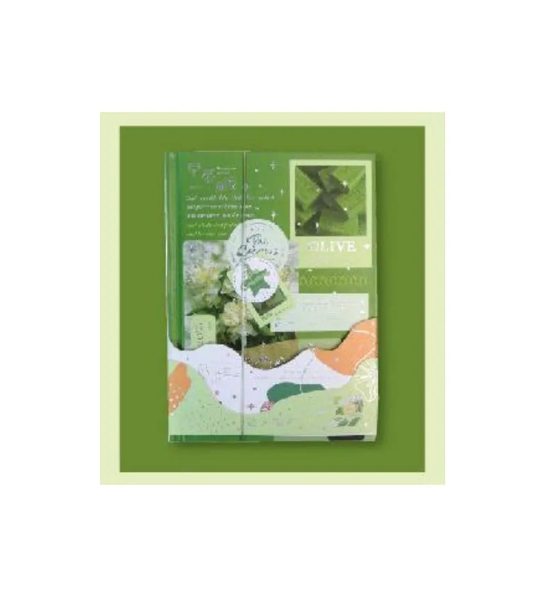 Hardcover notebook with a PVC cover, shown open to reveal blank pages, available in four decorative style options.