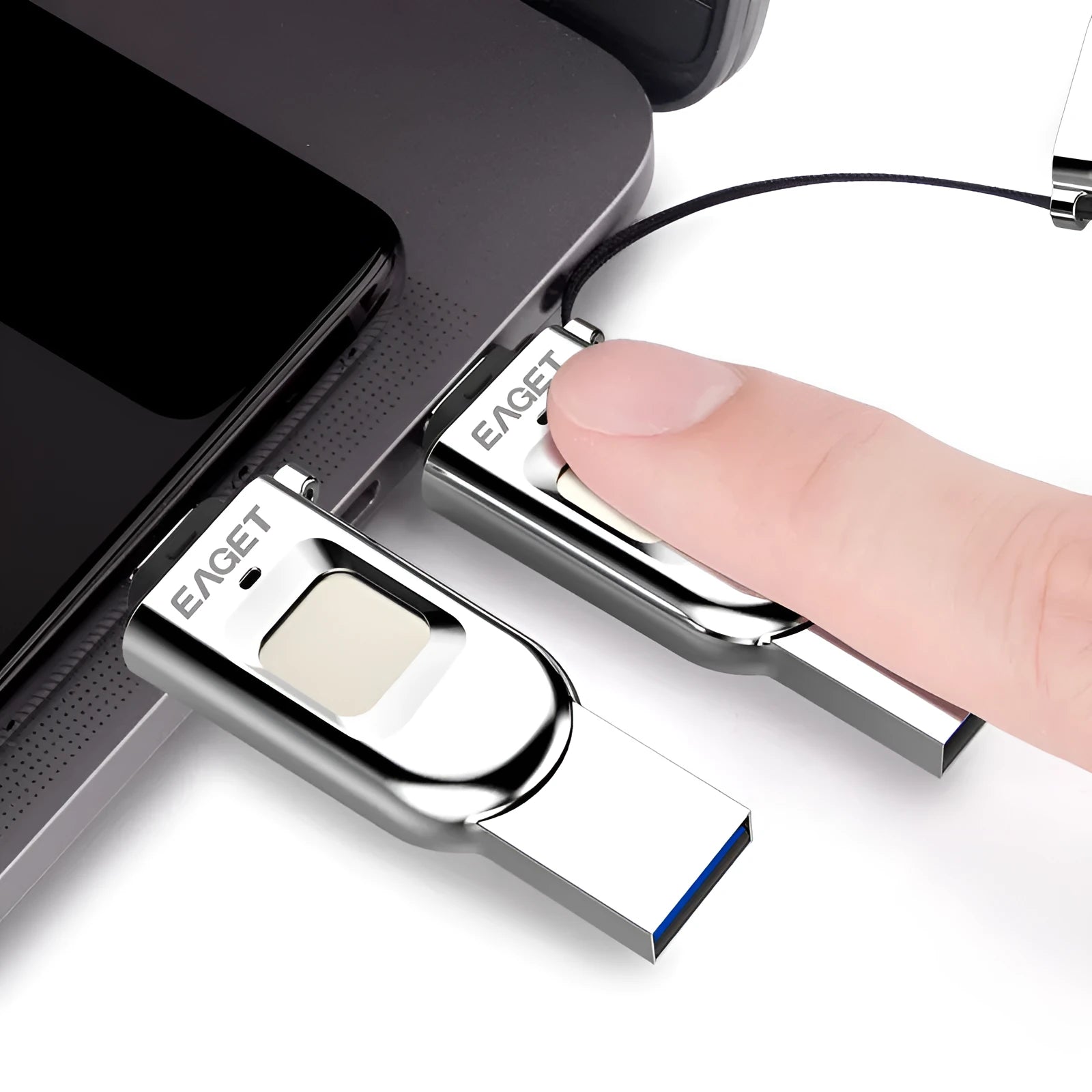 64GB light gray fingerprint encryption dual-interface U disk with Type C and USB 3.0 metal shell