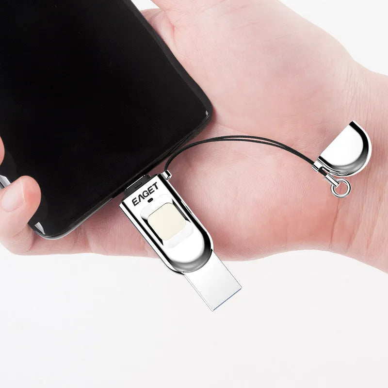 64GB light gray fingerprint encryption dual-interface U disk with Type C and USB 3.0 metal shell