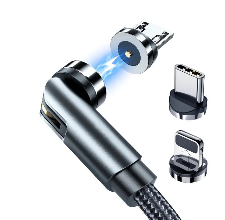 Essager 360-degree rotate magnetic USB-C charging cable with nylon braid, blue LED indicator, and aluminium alloy connector in black