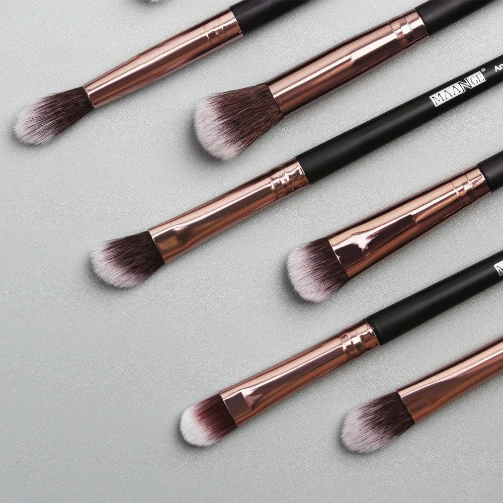 13 piece eye makeup brush set with corrugated silk nylon bristles and portable plastic handles in rose gold colour