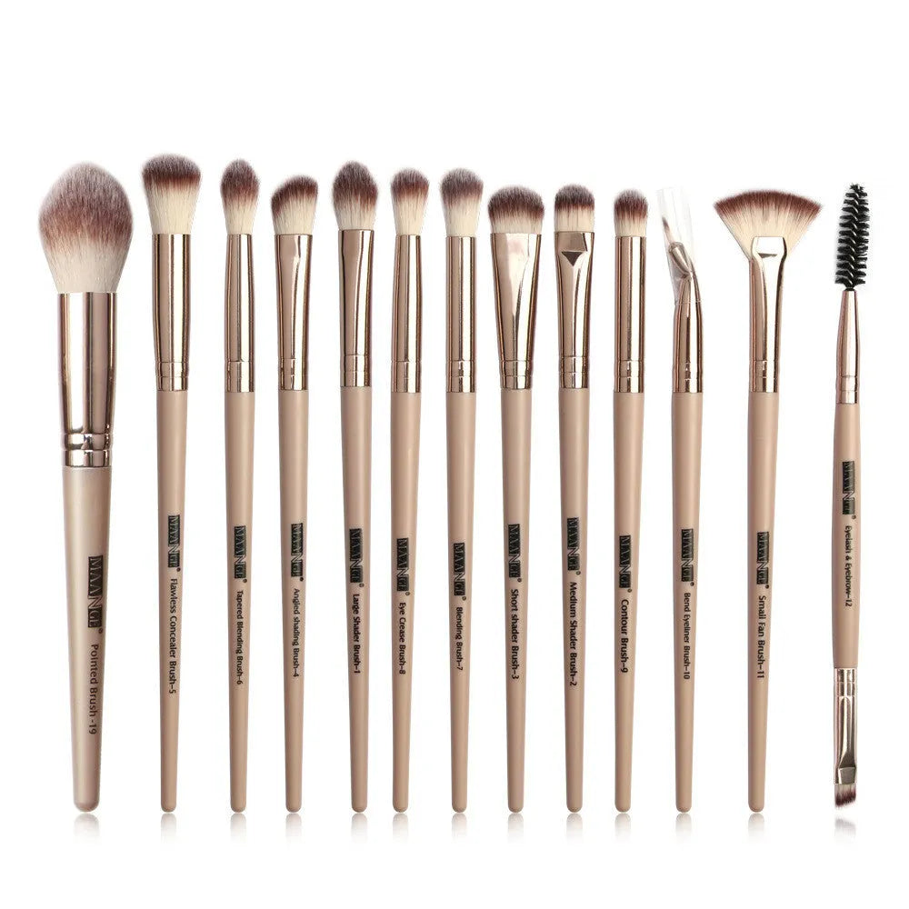 13 piece eye makeup brush set with corrugated silk nylon bristles and portable plastic handles in rose gold colour